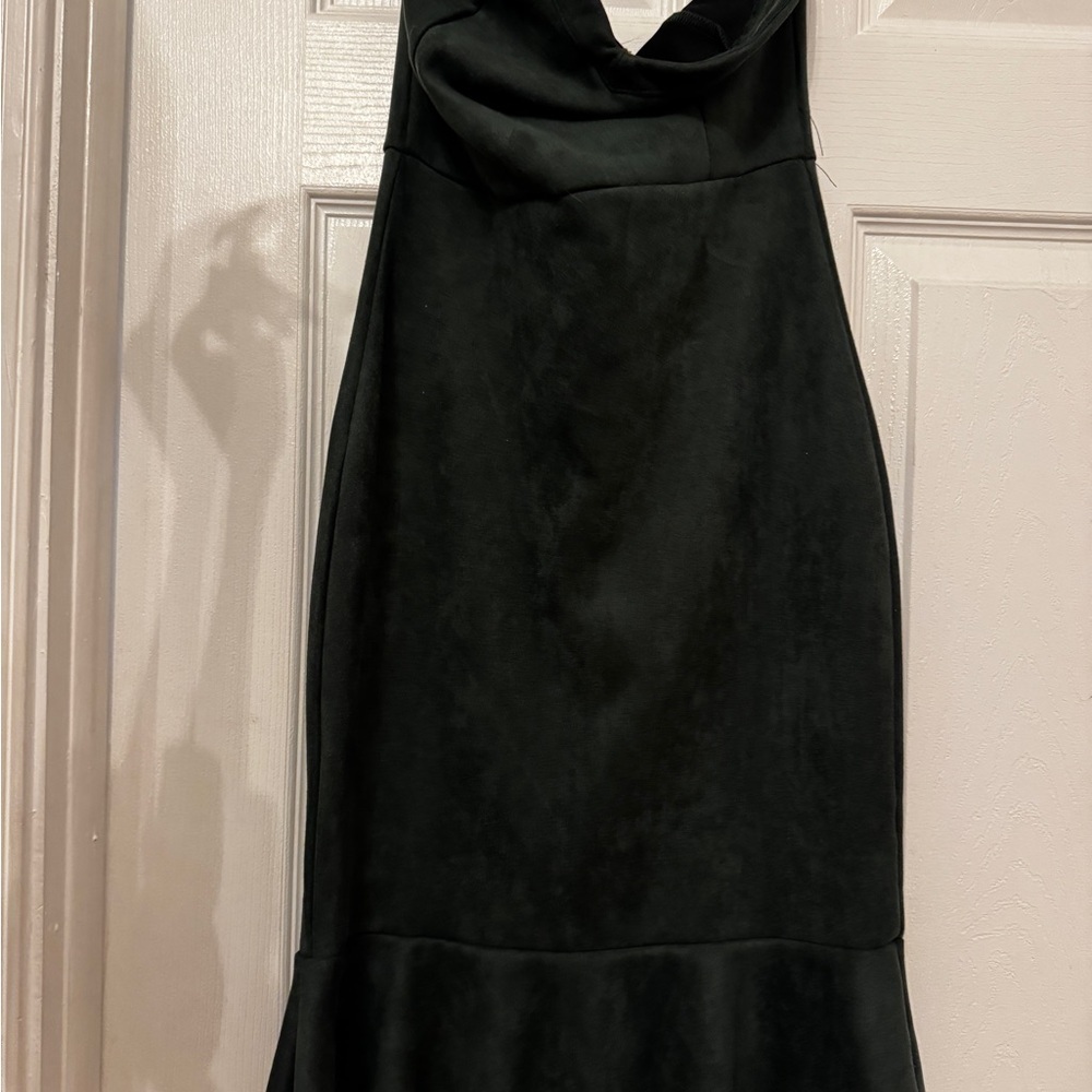 Dark Green Ruffled Peplum Halter Dress